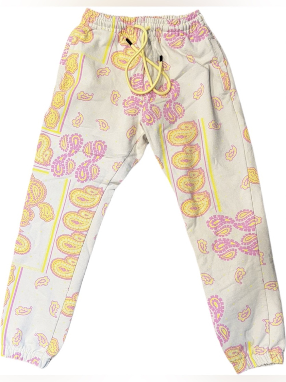 Bananas Monkey 100% Cotton Thick Yellow & Pink Paisley Sweats Size Small
